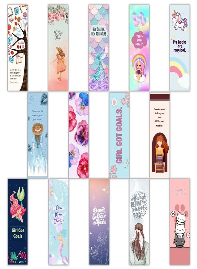 AanyaCentric 14-Pack Travel Reading Bookmark for Girls, Various Designs, Different Mandala Pattern on Back, Compact Size (2" x 6.3"), Ideal for Gifting Self Use - Image 1