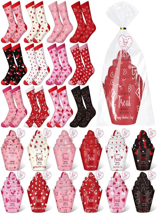 Jeere 12 Pairs Valentine's Day Cupcake Socks for Coworkers Valentines Fuzzy Gifts for Women DIY Slipper Socks for Colleagues Boss Employees - Image 1
