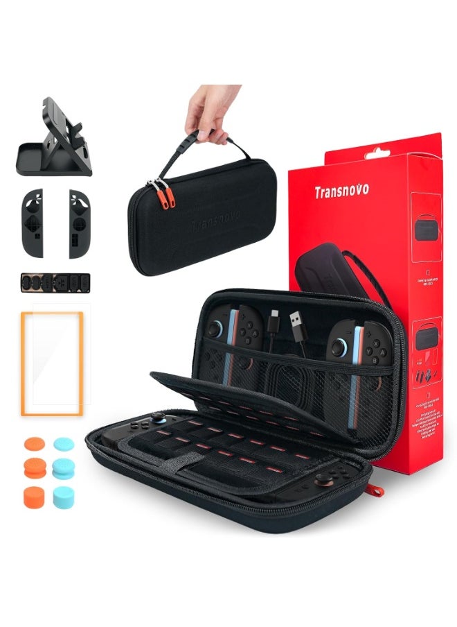 Transnovo Travel Carrying Case Compatible with Nintendo Switch 2 (2025) with 24-Card Slot, 16-in-1 Switch 2 Accessories Kit with ScreenProtector, Joycons Key Caps, Foldable Stand & Dust Stopper  - Image 1