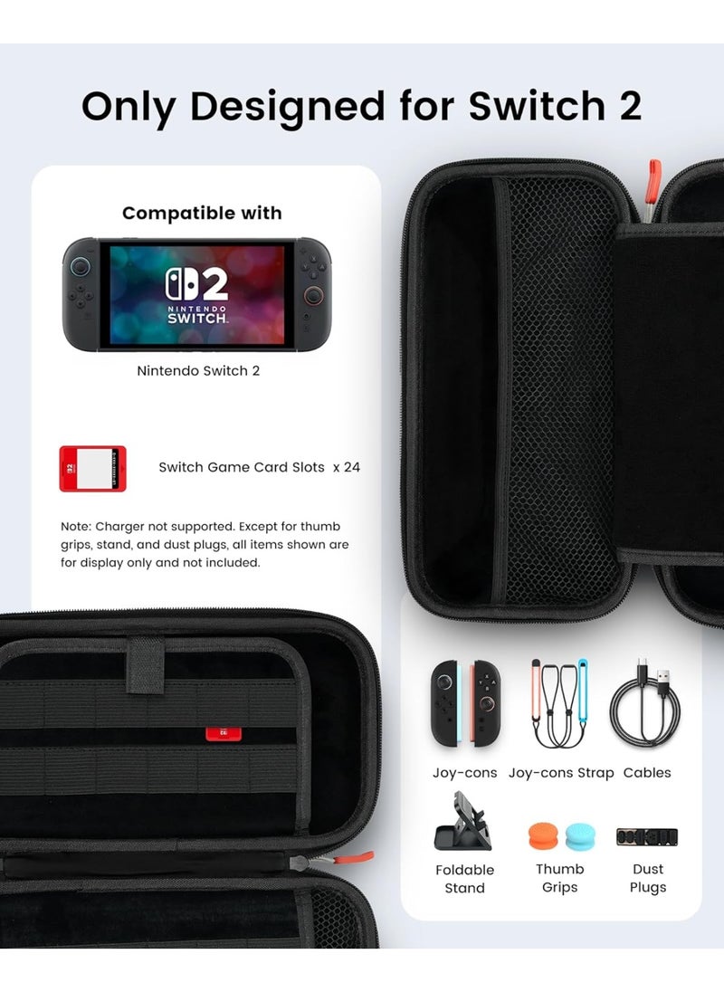 Transnovo Travel Carrying Case Compatible with Nintendo Switch 2 (2025) with 24-Card Slot, 16-in-1 Switch 2 Accessories Kit with ScreenProtector, Joycons Key Caps, Foldable Stand & Dust Stopper  - Image 3
