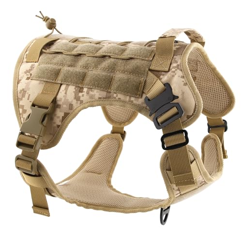 HANK Tactical Dog Harness - No Pull Heavy Duty - Military Standard Fabric - 2 Front Metal Buckles - Dog Belt for Training - Walking - Adventure (Camouflage, L - Harness) - Image 1