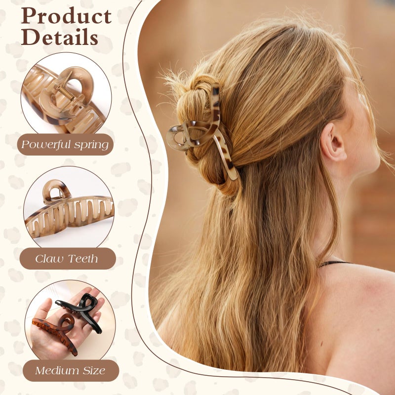 Auseibeely 6 Pcs Medium Tortoise Shell Claw Clip - 4.3 Inch Hair Clips for Women and Girls, Non-slip Butterfly Claw Clips for Thin/Medium Hair, Banana Jaw Clips Hair Accessories for Gift - Image 3