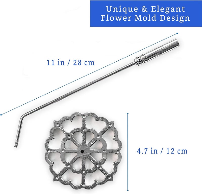 GLOBE ROCKET Bunuelos Mold with Handle (4.7 in Cast Aluminum) - Molde para Buñuelos de Viento Mexicanos - Buñuelos de Viento Moldes - Bunuelo Mold Mexican Cookware - Rosette Iron Set with Handle - Image 2