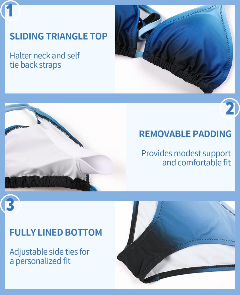 CharmLeaks Women Halter Bikini String Bathing Suits Triangle Two Piece Blue L - Image 5
