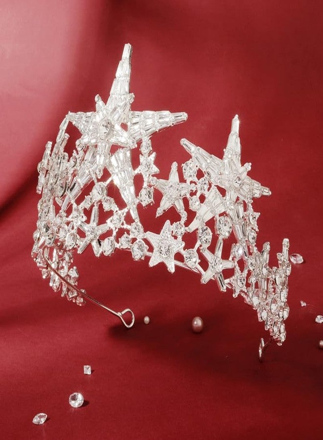 Minkissy Star Crown Headband Silver Crystal Tiara Crowns for Women Rhinstone Princess-Crown for Halloween Wedding Prom Birthday Christmas Party Headpiece - Image 4