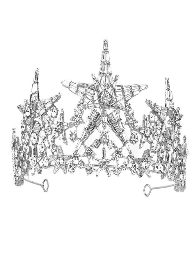 Minkissy Star Crown Headband Silver Crystal Tiara Crowns for Women Rhinstone Princess-Crown for Halloween Wedding Prom Birthday Christmas Party Headpiece - Image 1