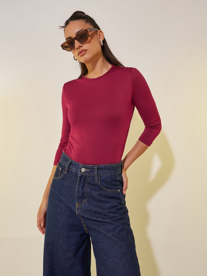 Take Two Solid Round Neck Fitted Top - Image 2