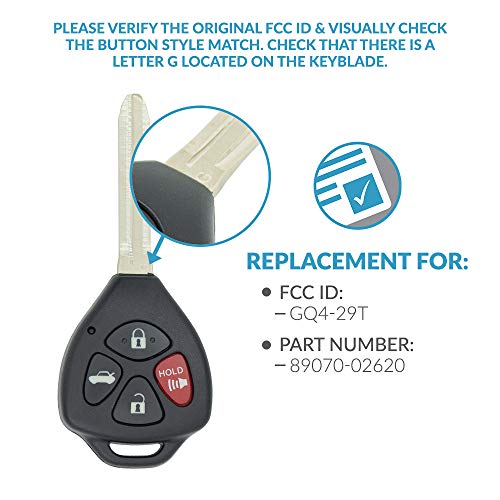 Keyless2Go Replacement for New Keyless Entry Remote Car Key for Select Vehicles GQ4-29T with G Chip - Image 4