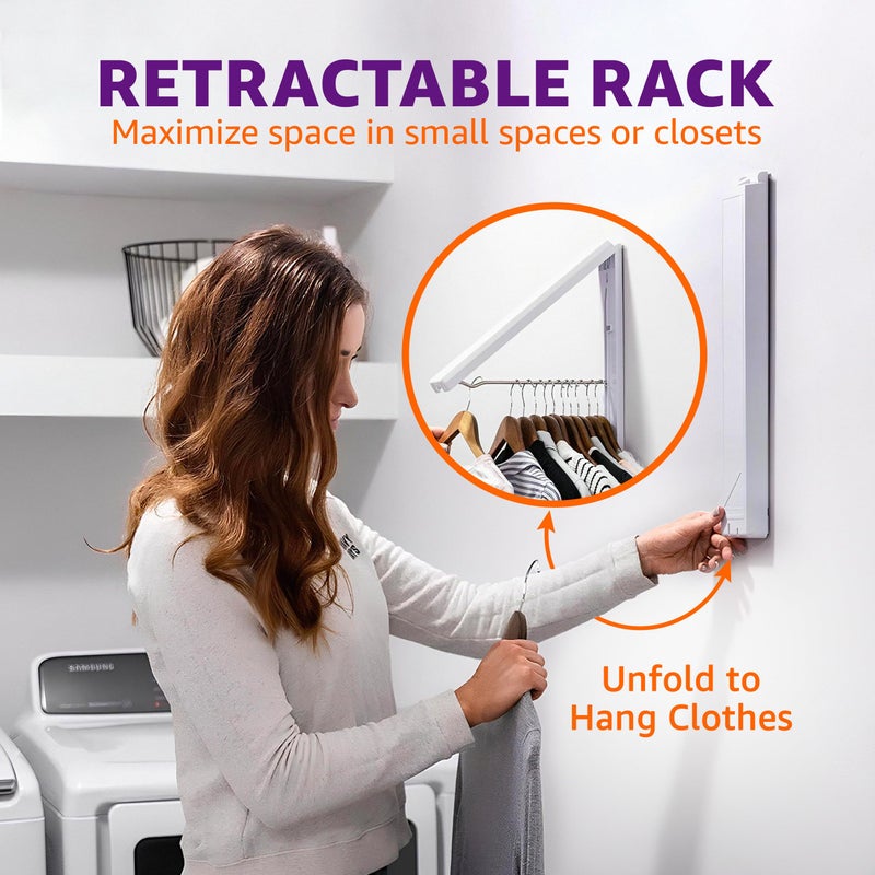 InstaHanger Clothes Drying Rack - Wall Mounted Laundry Drying Rack for Small Spaces - Wall-Mounted Clothes Racks Holds Up to 60 lbs - Space Saving Collapsible Laundry Hanger for Storage - Image 3