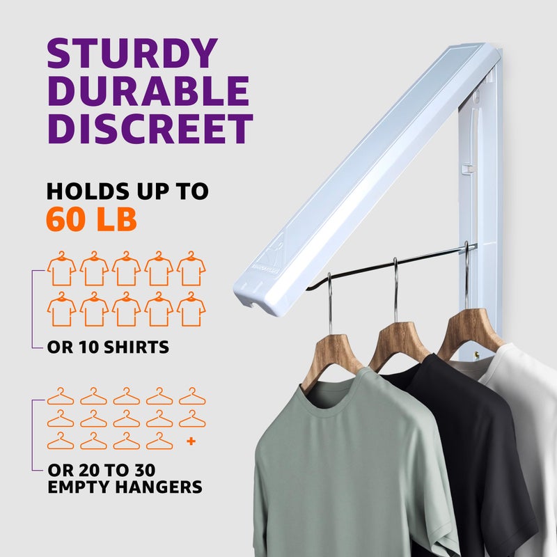 InstaHanger Clothes Drying Rack - Wall Mounted Laundry Drying Rack for Small Spaces - Wall-Mounted Clothes Racks Holds Up to 60 lbs - Space Saving Collapsible Laundry Hanger for Storage - Image 4