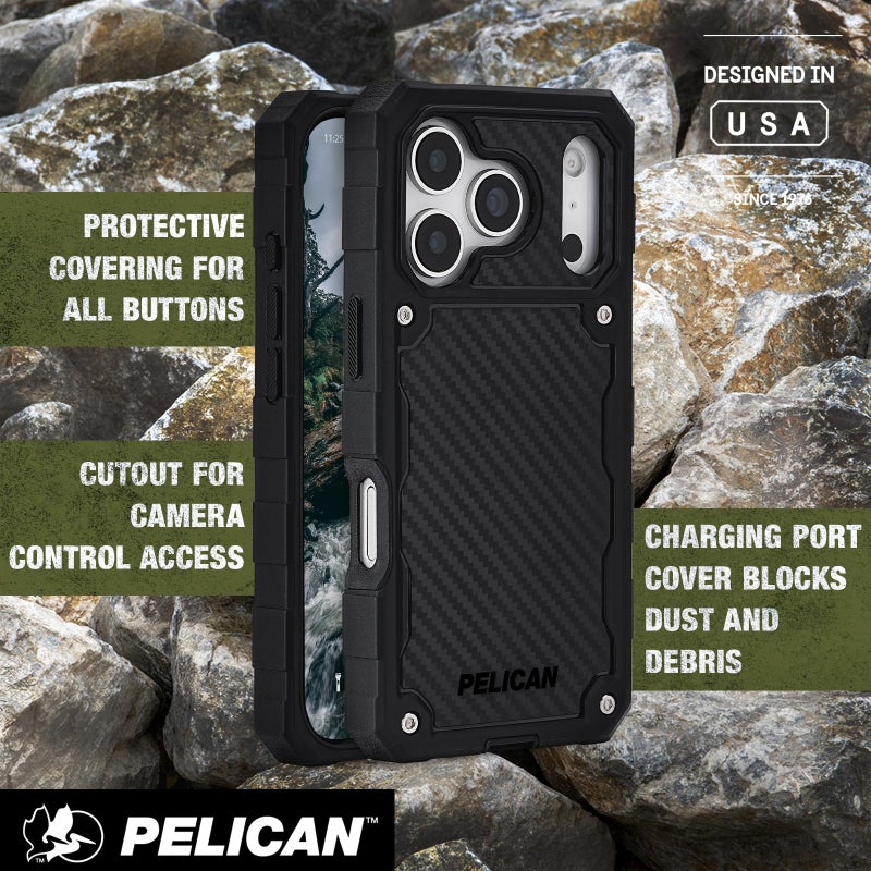 Pelican Shield iPhone 17 Pro Case [Compatible with MagSafe] Rugged Phone Case w/ 21ft Military-Grade Drop Protection - Heavy Duty Phone Cover w/Belt Clip Holster for iPhone 17 Pro - Carbon - Image 5