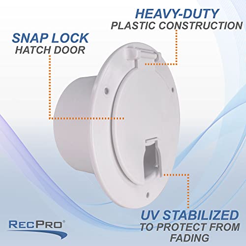 RecPro RV White Power Cord Hatch Cover | UV-Stabilized Plastic | Snap Lock Door | Accepts up to 50 Amp Cord | Made in America - Image 4