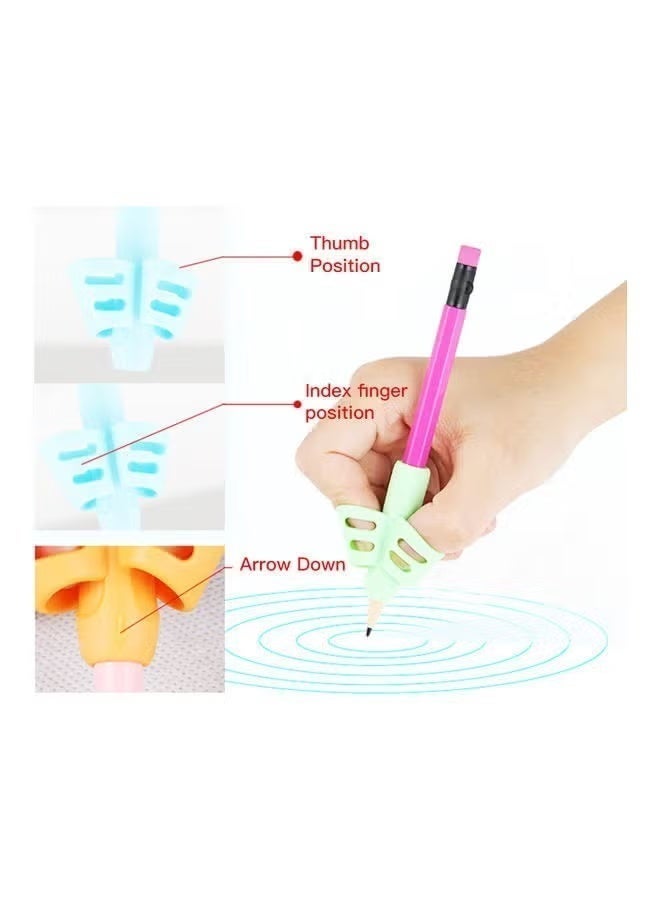 جيكومو مقبضات قلم الرصاص السيليكونية ثنائية الأصابع بثلاث لونات (أزرق/برتقالي/أخضر) - مجموعة علبة هدية متعددة الألوان لمقبضات الأقلام، لتصحيح موقف الكتابة - Image 2