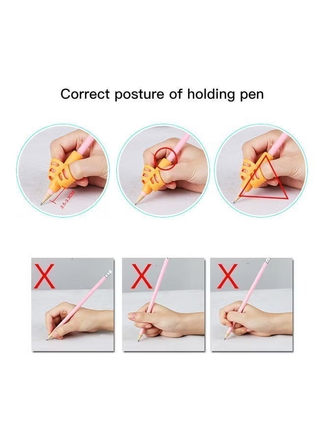 جيكومو مقبضات قلم الرصاص السيليكونية ثنائية الأصابع بثلاث لونات (أزرق/برتقالي/أخضر) - مجموعة علبة هدية متعددة الألوان لمقبضات الأقلام، لتصحيح موقف الكتابة - Image 4