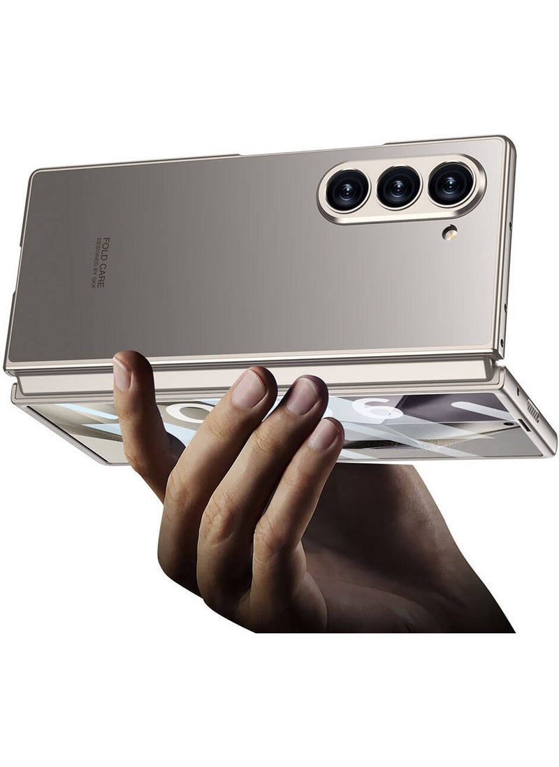 ZORE Rona Store Galaxy Z Fold 6 Case Titanium Metal Design Kıpta Jazz Cover-Grey-Green  - Image 1