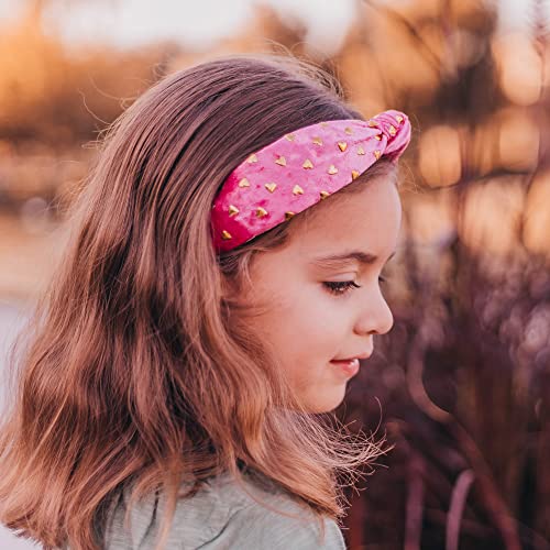 FROG SAC Heart Headband for Girls - Pink Top Knot Headbands for Kids, Cute Stud Knotted Head Bands for Toddlers, Little Girl Velvet Hair Accessories, Valentines Fashion Hair Band for Children - Image 2
