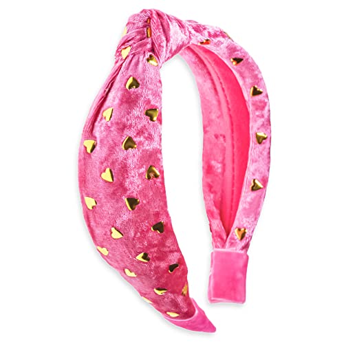 FROG SAC Heart Headband for Girls - Pink Top Knot Headbands for Kids, Cute Stud Knotted Head Bands for Toddlers, Little Girl Velvet Hair Accessories, Valentines Fashion Hair Band for Children - Image 1