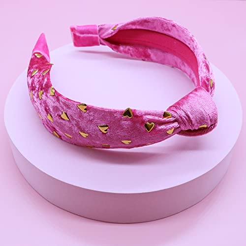 FROG SAC Heart Headband for Girls - Pink Top Knot Headbands for Kids, Cute Stud Knotted Head Bands for Toddlers, Little Girl Velvet Hair Accessories, Valentines Fashion Hair Band for Children - Image 5
