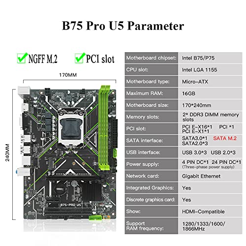 MACHINIST Intel LGA 1155 Motherboard, B75 Micro ATX Gaming PC Motherboard for Desktop (Intel 2nd/3rd Gen, PCIe 2.0, SATA M.2, PCI, DDR3, SATA 6Gb/s, USB 3.0) for Core i3,i5,i7/Xeon E3 V2/Pentium - Image 4