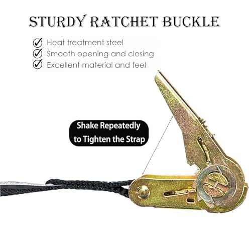 MOOCY Small Ratchet Strap,Heavy Duty Endless Ratchet Tie Down Straps,NO Hook Nylon Black Tie Down Straps for Motorcycles, Kayak - Image 3
