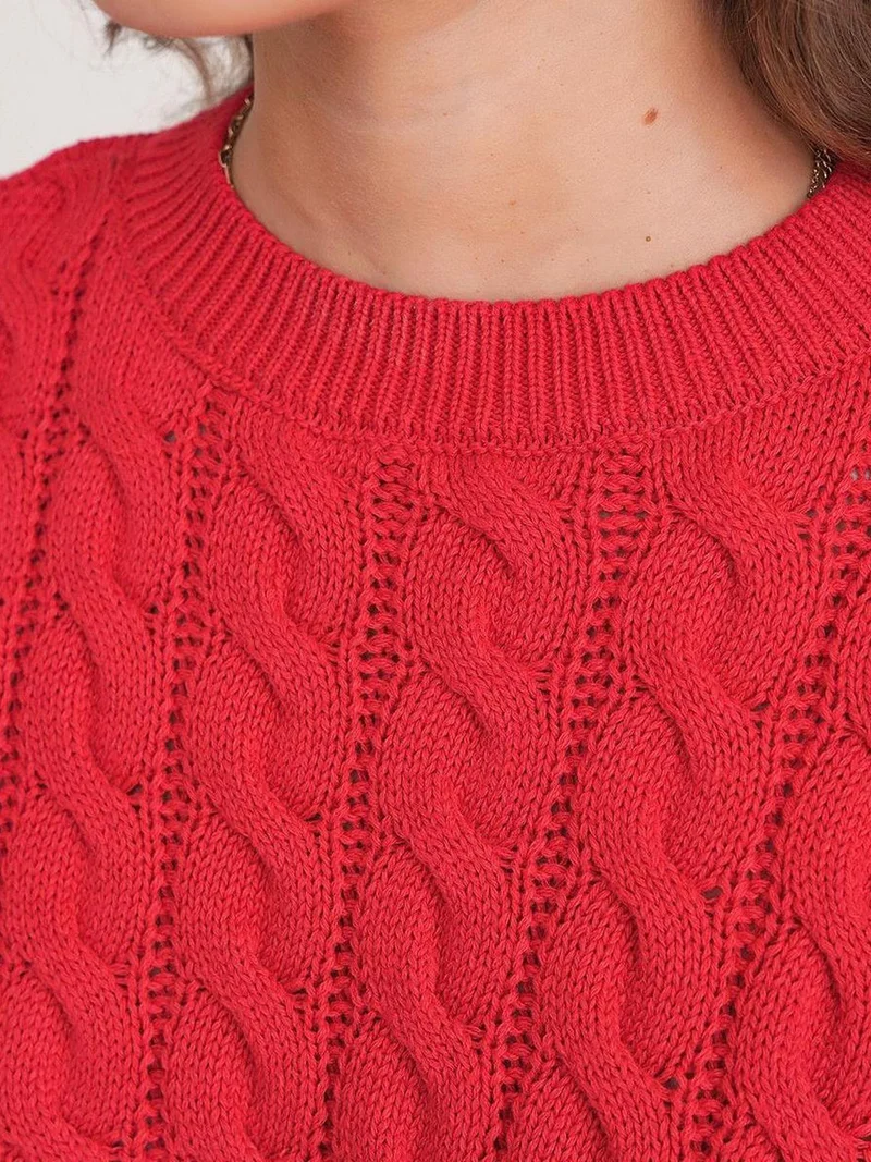 Mixray Red Mixray Cable Knit Pattern Crew Neck Sweater for Women | Best Price UAE