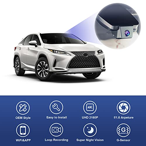 FITCAMX كاميرا داش فيت كام إكس 4K مناسبة لسيارات لكزس RX 350 450h 350L F Sport فاخرة 2016 2017 2018 2019 2020 2021 2022 (النموذج B)، فيديو 2160P واي فاي، تصميم OEM، وضع الانتظار، تسجيل متكرر، توصيل وتشغيل، بطاقة 64GB - Image 3