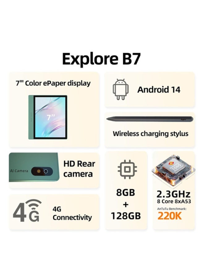 Bigme B7 7" Color E-Ink Screen Tablet E-Reader  8GB+128GB Android 14OS 4G Calling Green - Image 2