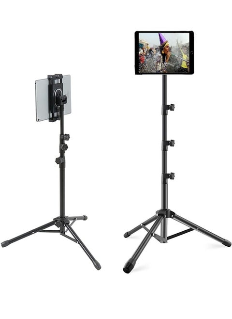 Tripod Stand Tablet Holder: Adjustable Height Tripod Stand Foldable Phone Holder Phone Tripod Stand Floor Tablet Cradle Bracket for 4.7-12.9 Inch iPhone 13 Pro Samsung Tab iPad Mini Galaxy