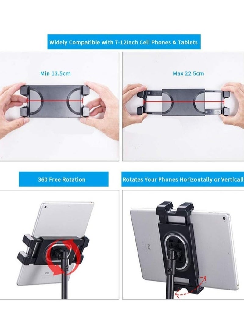 Generic - Tripod Stand Tablet Holder: Adjustable Height Tripod Stand Foldable Phone Holder Phone Tripod Stand Floor Tablet Cradle Bracket for 4.7-12.9 Inch iPhone 13 Pro Samsung Tab iPad Mini Galaxy - Image 1