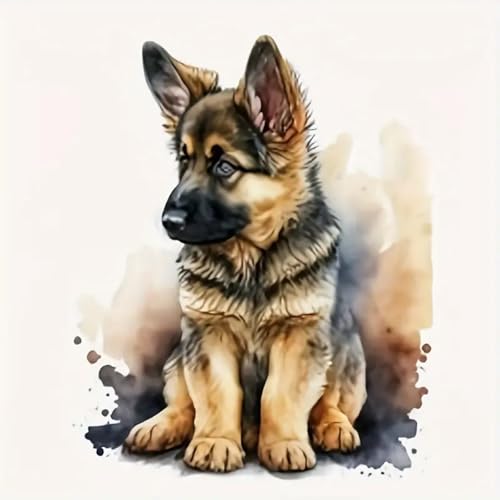 MOMDEDP German Shepherd Dog Diamond Art Painting Kits for Adults, Full Drill Wolf Dog Diamond Dots Paintings for Beginners, Round 5D Paint with Diamonds Pictures Gem Art Painting Kits 12x12inch - Image 1