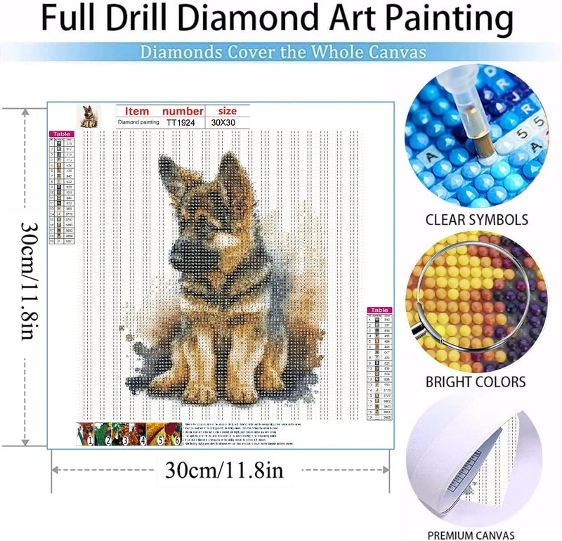 MOMDEDP German Shepherd Dog Diamond Art Painting Kits for Adults, Full Drill Wolf Dog Diamond Dots Paintings for Beginners, Round 5D Paint with Diamonds Pictures Gem Art Painting Kits 12x12inch - Image 5
