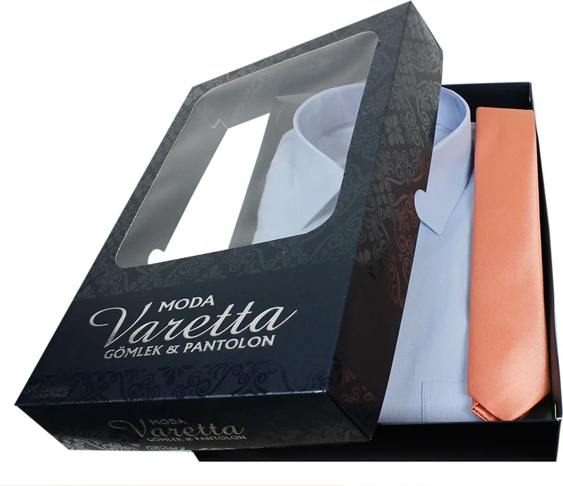 Varetta Men's Blue Shirt Salmon Color Tie Shirt Combination Set