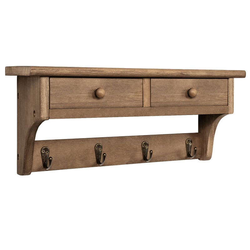 Emfogo Coat Hooks Mounted, Rustic Wood Coat Rack Mount Shelf with Hooks, Farmhouse Coat Rack with Shelf & Coat Hook for Entryway, Mudroom, Bedroom, Kitchen, Bathroom(Walnut) - Image 1