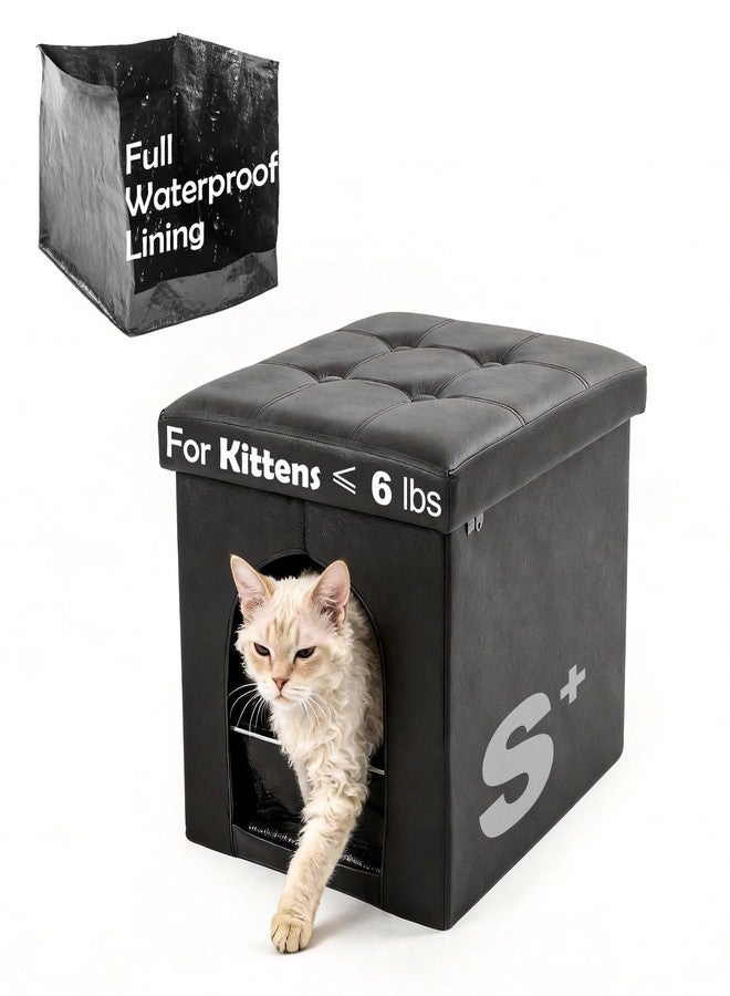 MEEXPAWS Cat Litter Box Enclosure Furniture Hidden,Small Foldable Cat Washroom Bench Cabinet & Removable Waterproof Liner & Storage Divider, Odor Control & Dog Proof, 18.9'' x 15'' x 15'', Black - Image 1