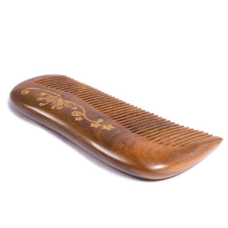 Breezelike Sandalwood Hair Comb - No Static Handmade Wooden Fine Tooth Detangling Comb with Golden Painted Flower - Image 2
