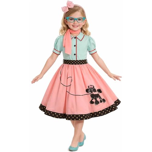 SIZGAROOT 50s Outfit for Girls 50s Costume Girls Poodle Skirt Halloween Party Dress Up 46 Years - Image 5