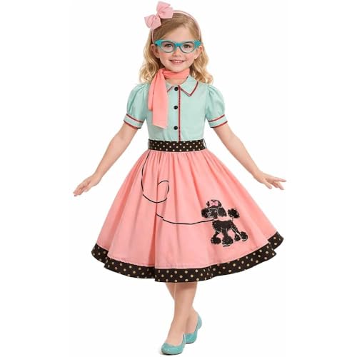 SIZGAROOT 50s Outfit for Girls 50s Costume Girls Poodle Skirt Halloween Party Dress Up 46 Years - Image 3