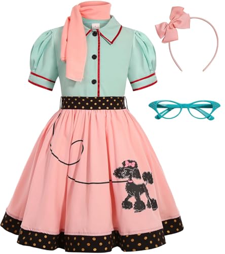 SIZGAROOT 50s Outfit for Girls 50s Costume Girls Poodle Skirt Halloween Party Dress Up 46 Years - Image 1