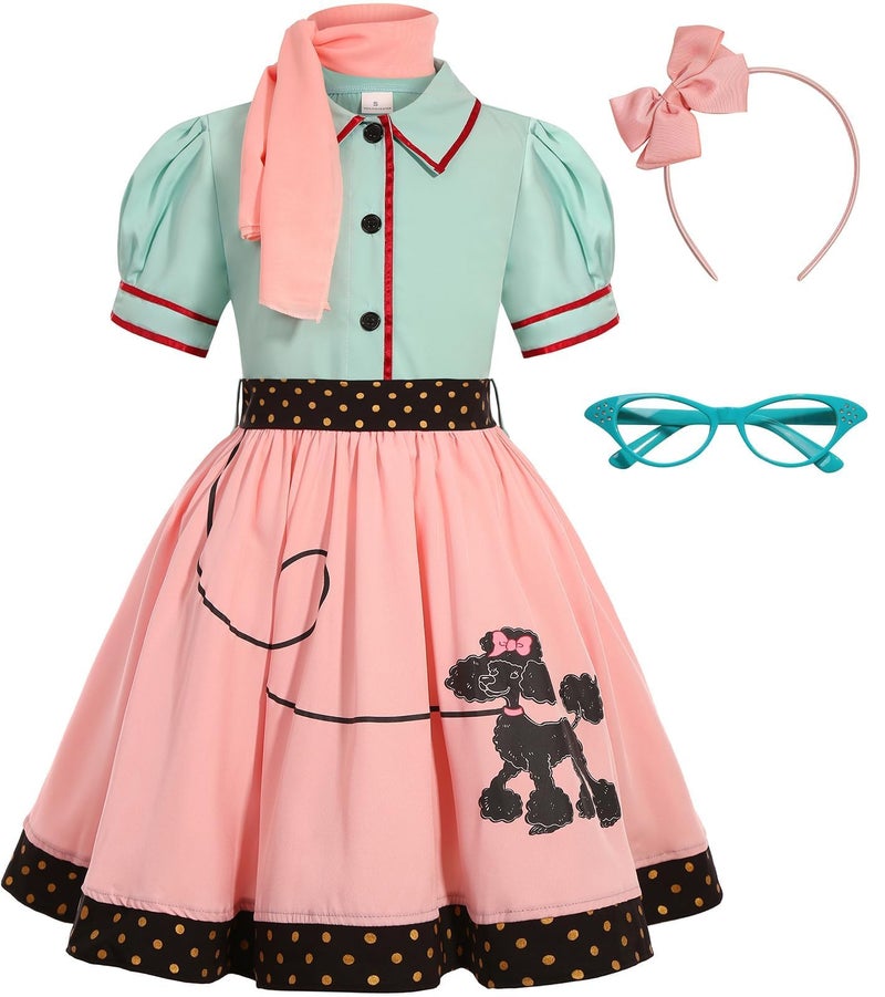 SIZGAROOT 50s Outfit for Girls 50s Costume Girls Poodle Skirt Halloween Party Dress Up 46 Years - Image 2
