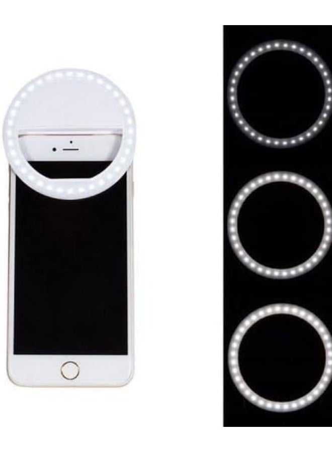 LED Ring Light for Selfies, Mobile Compatible, 3 Brightness Levels, White Light, Portable - Image 1