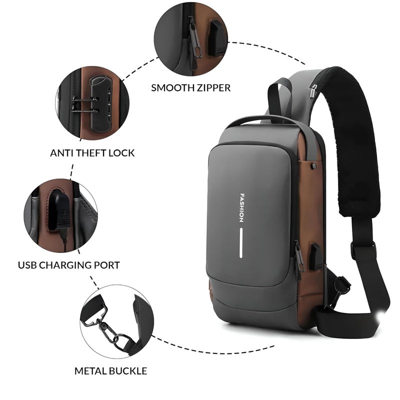 Password Lock Sling - Modern urban accessory with anti-theft security and integrated USB port for charging devices on the move. - Image 5