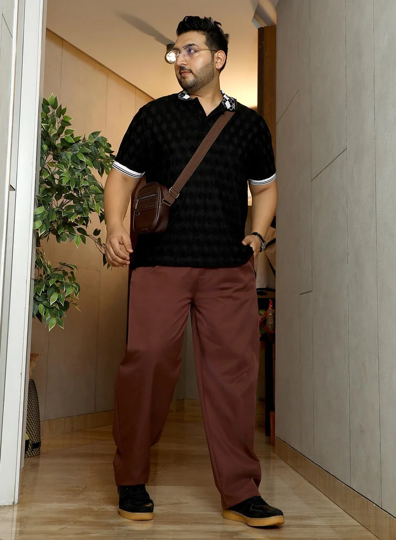 Instafab Plus Instafab Plus Men's Chocolate Brown Single-Pleated Solid Trousers | Mid-Rise , Straight Hem , Button Closure | Solid Plain Polyester Blend Material For Office & Casual Wear