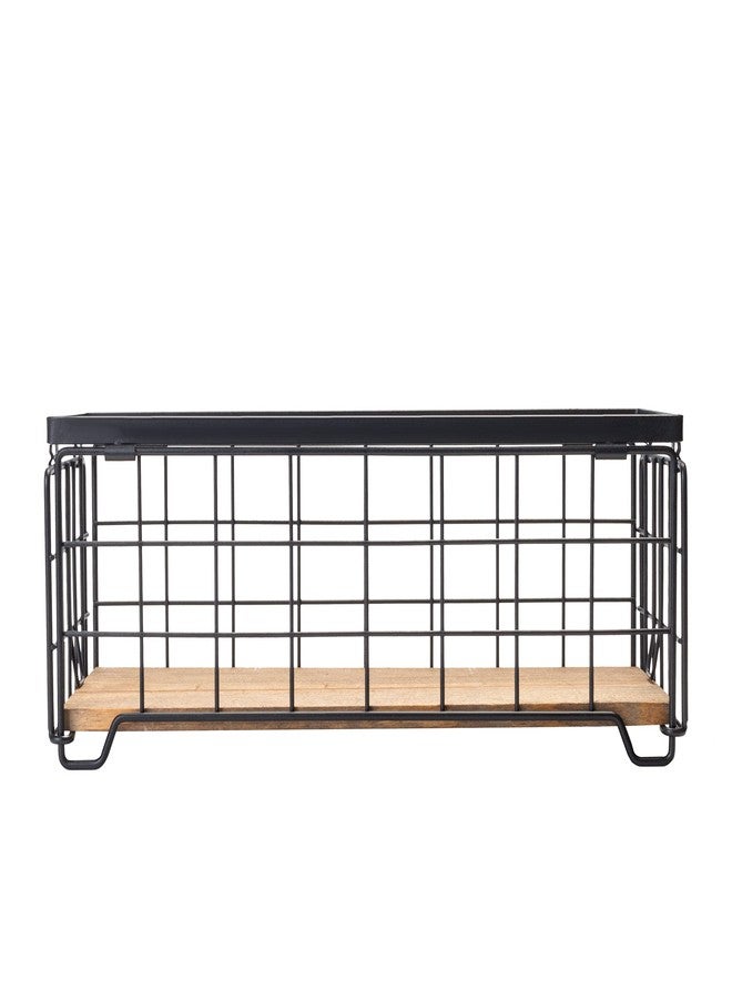 TIEYIPIN Metal Wire Storage Basket, Toilet Paper Roll Holder Wood Base Countertop Decor Box Toilet Tank Shelf Cabinet Organizer for Bathroom Pantry Garage Bedroom Livingroom - Black - Image 5