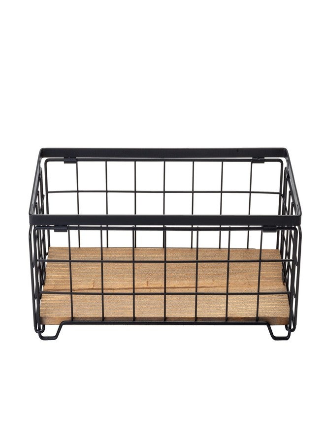 TIEYIPIN Metal Wire Storage Basket, Toilet Paper Roll Holder Wood Base Countertop Decor Box Toilet Tank Shelf Cabinet Organizer for Bathroom Pantry Garage Bedroom Livingroom - Black - Image 4