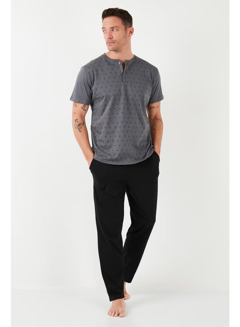 Buratti Cotton Regular Fit Short Sleeve Men's Pajama Set with Elastic Waist 6572009 - Image 2