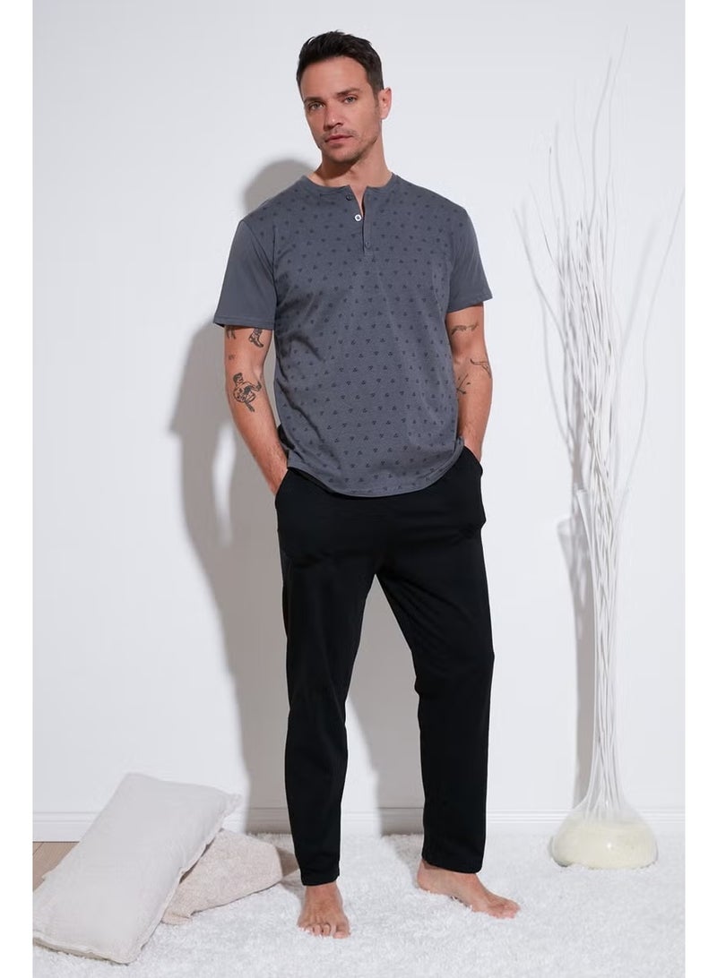 Buratti Cotton Regular Fit Short Sleeve Men's Pajama Set with Elastic Waist 6572009 - Image 1
