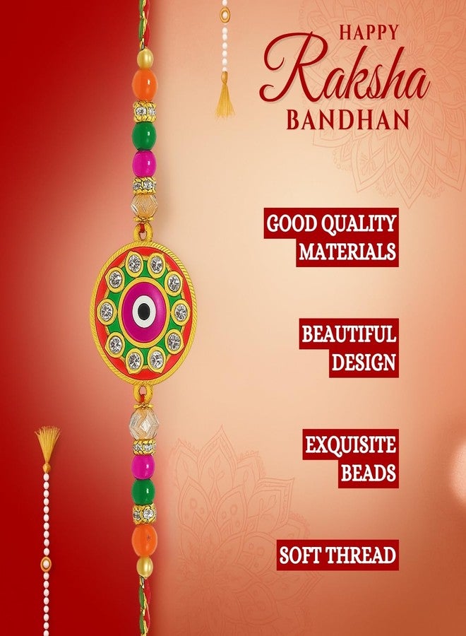 Sage Square Rakhi for Brother, Bhai with Roli Chawal | Raksha Bandhan | Designer Beads, Stones, Decorative Work | Stylish Handcrafted Rakhi Gifting for Sibling Festival Celebration (Type 28) - Image 4