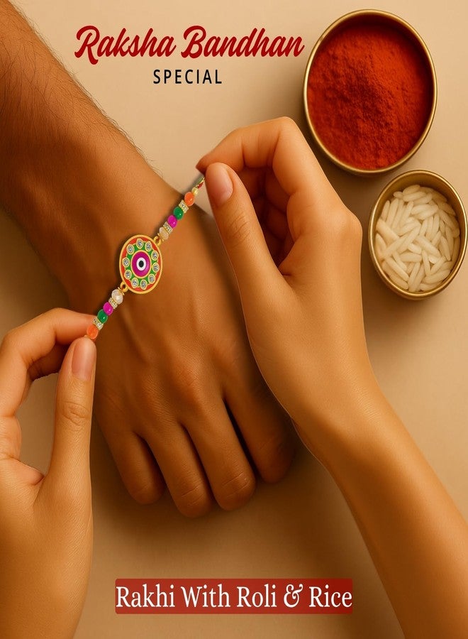 Sage Square Rakhi for Brother, Bhai with Roli Chawal | Raksha Bandhan | Designer Beads, Stones, Decorative Work | Stylish Handcrafted Rakhi Gifting for Sibling Festival Celebration (Type 28) - Image 3