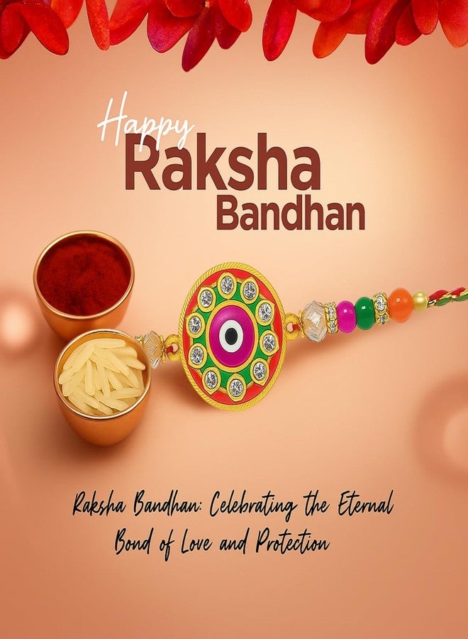 Sage Square Rakhi for Brother, Bhai with Roli Chawal | Raksha Bandhan | Designer Beads, Stones, Decorative Work | Stylish Handcrafted Rakhi Gifting for Sibling Festival Celebration (Type 28) - Image 2