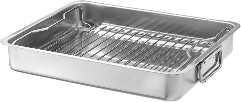Stainless Steel Rectangular Roaster – Dual Purpose Roasting and Roasting Pan with Removable Grill Stand - Image 1